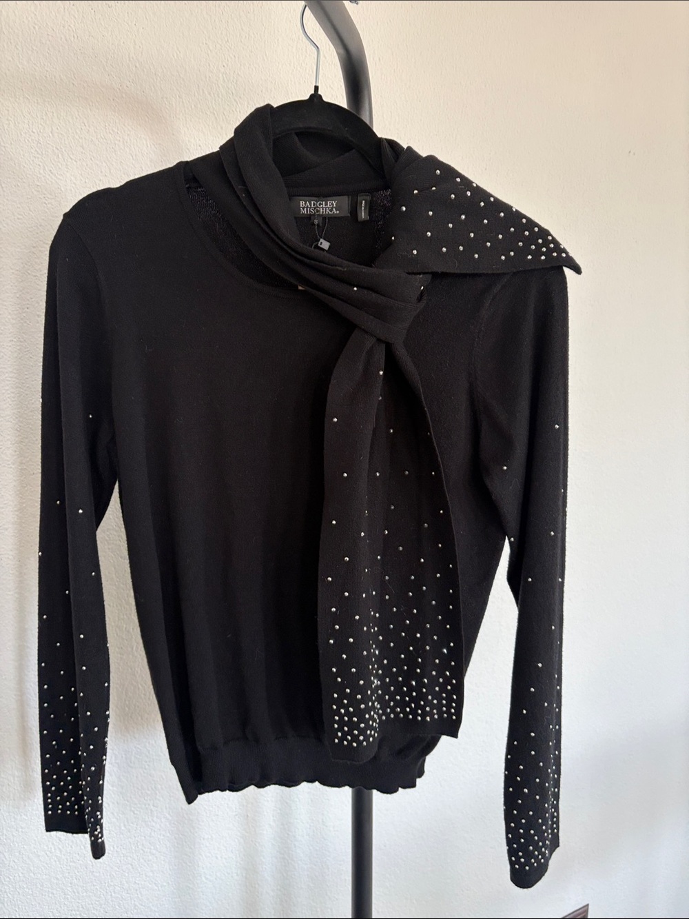 Badgley Mischka Embellished Front Tie Sweater Size S